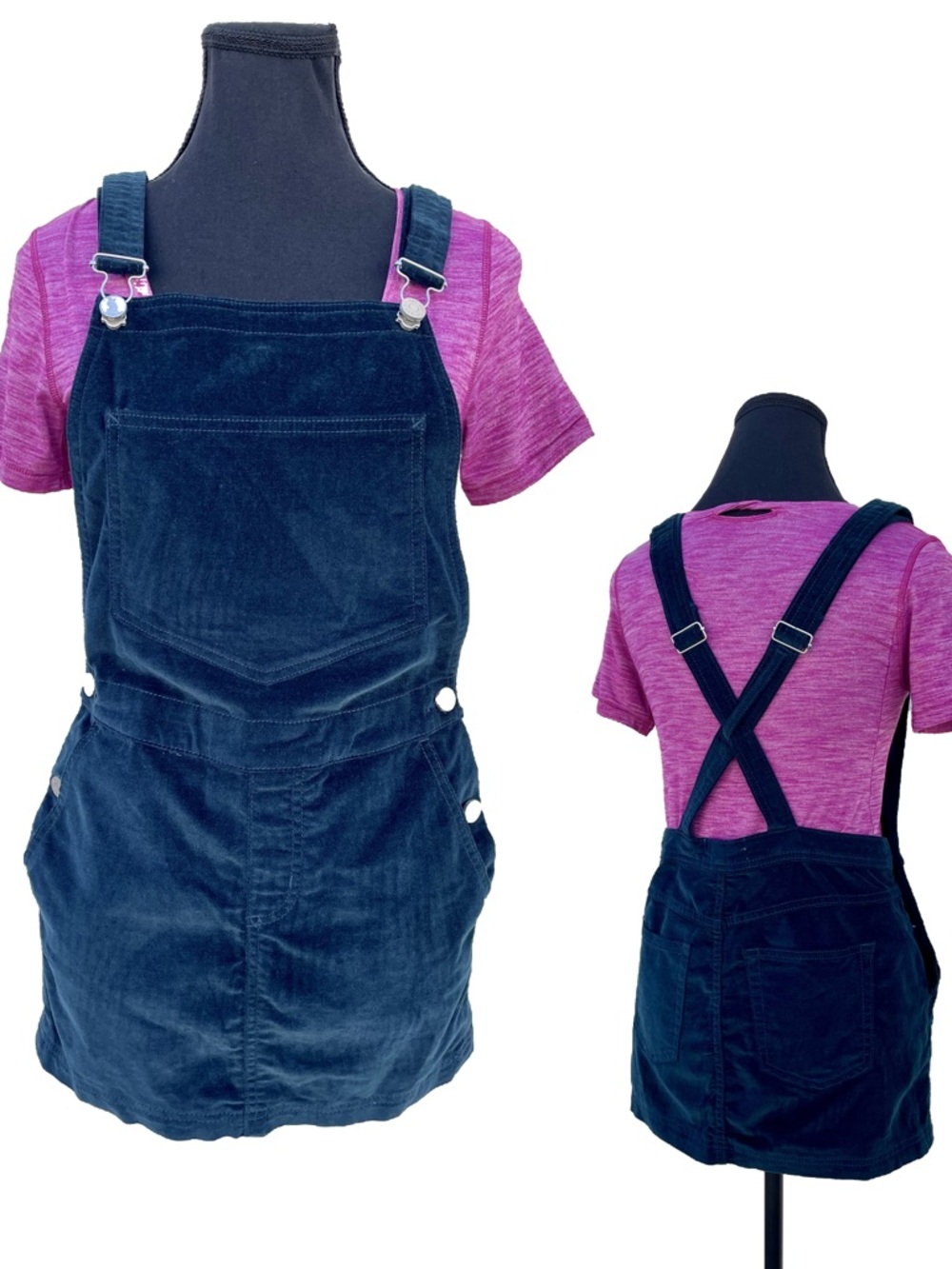 90s BDG Velvet Pinafore Overall Mini Dress Teal Blue XS EUC